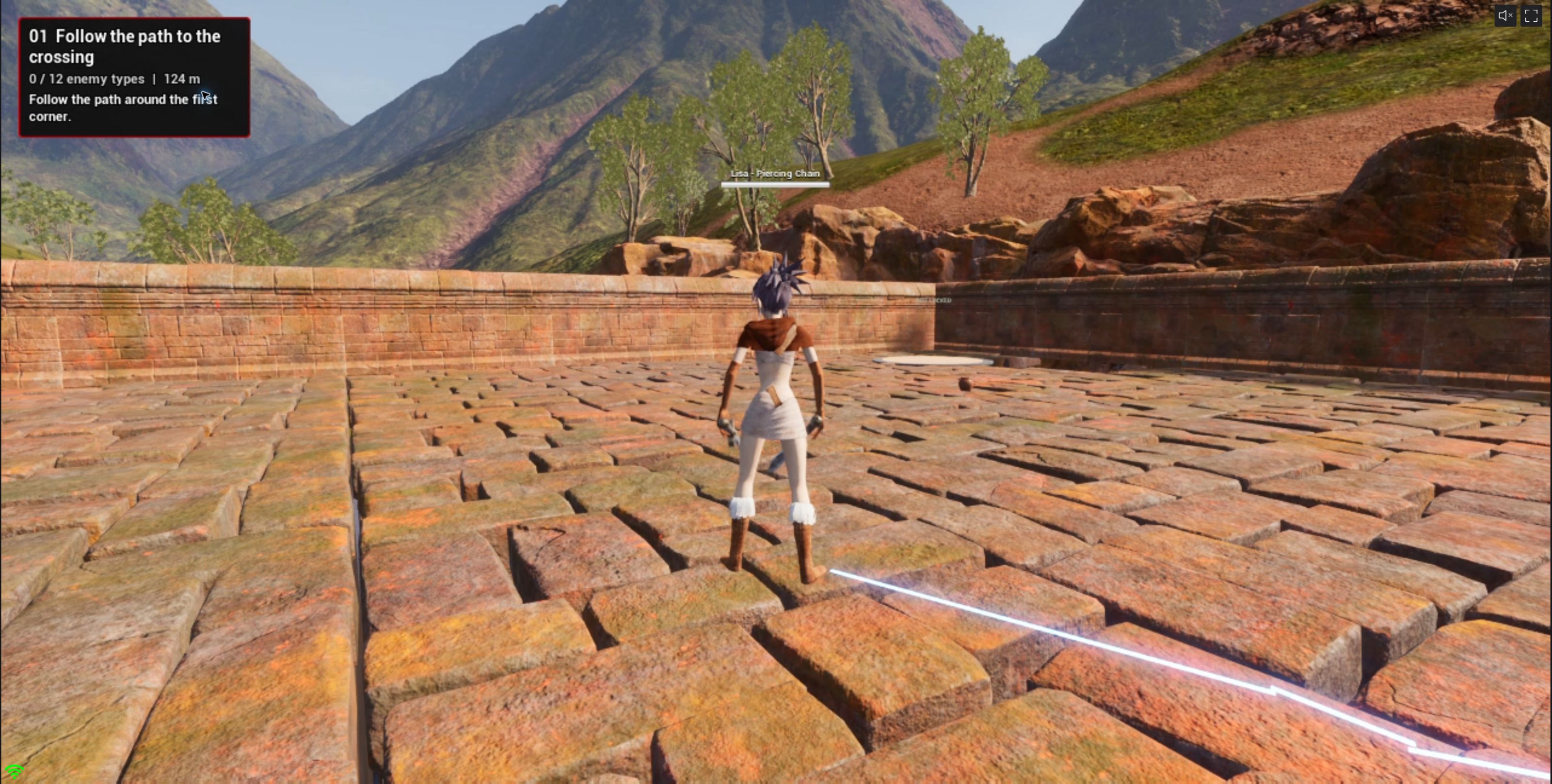 Lisa exploring the stone terraces and mountain landscape in Project Loon