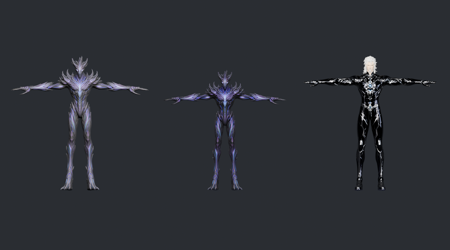 Three quality tiers of a Vaekthir character asset